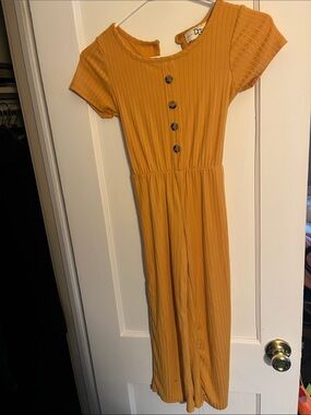 Kids Ribbed Button-Front Jumpsuit in Mustard Yellow